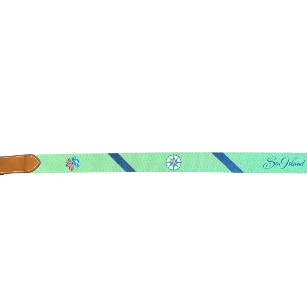 Peter Millar Sea Island Ocean Forest Needlepoint Leather Belt Mint Green Size 40